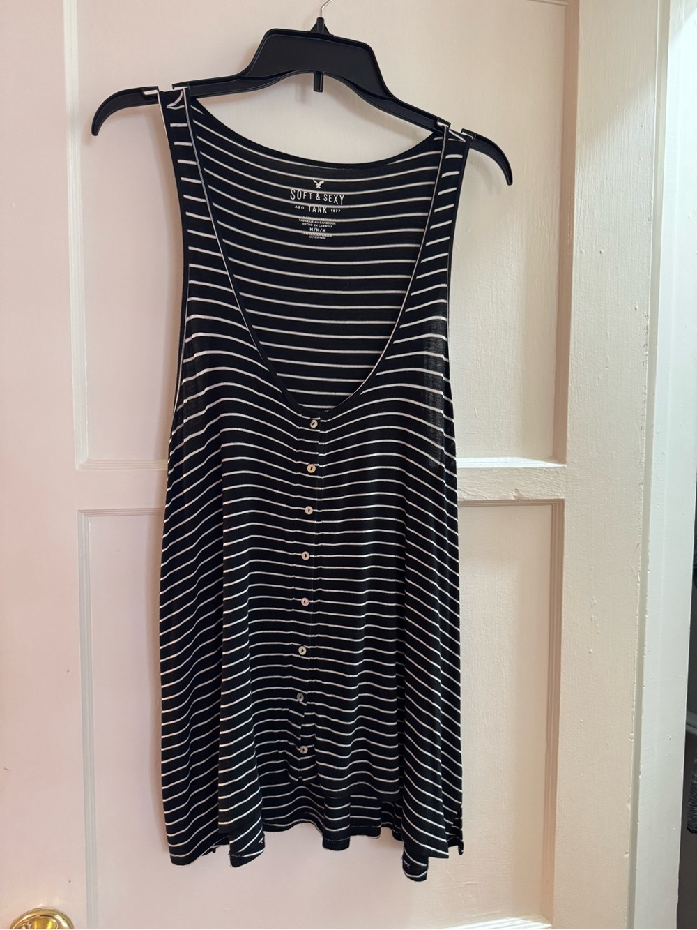 American Eagle Outfitters Black & White Striped Button-Front Tank